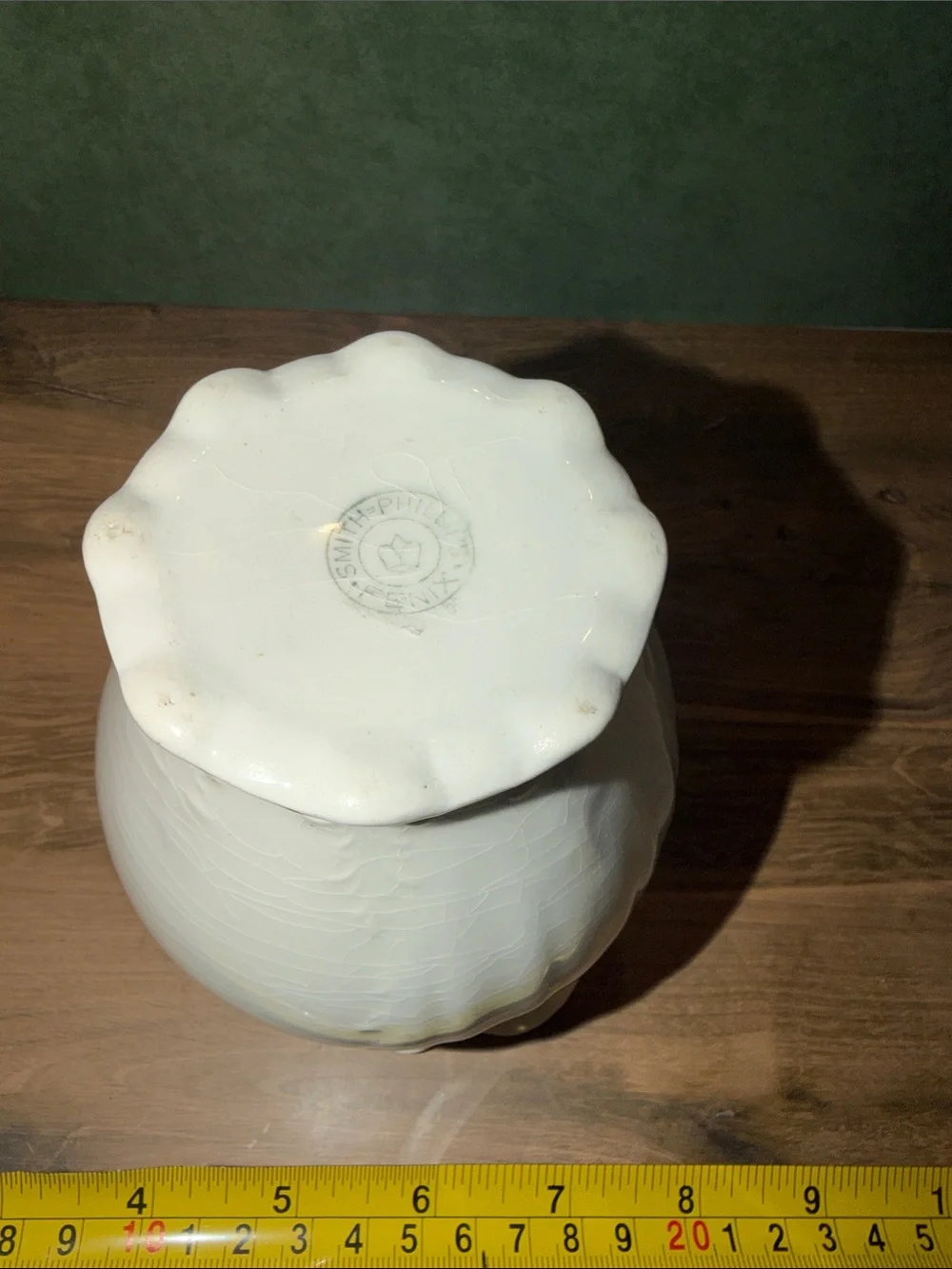 Smith Phillips Fenix White Ceramic Scalloped Rim Vase with Gold Trim